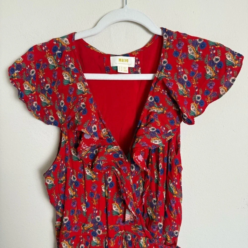 Maeve Red Floral Faux Wrap Dress Size 12 - Picture 4 of 9